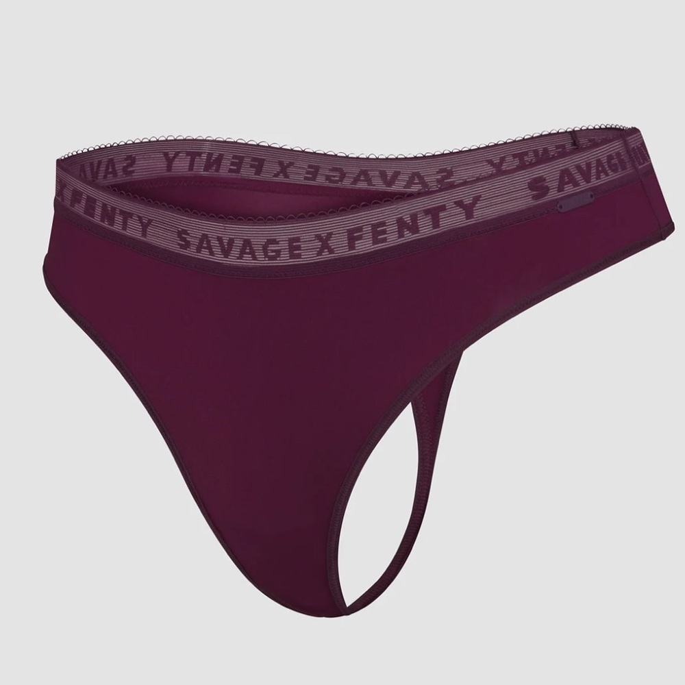 Savage X Fenty Microfiber Logo-Trim Thong Panty